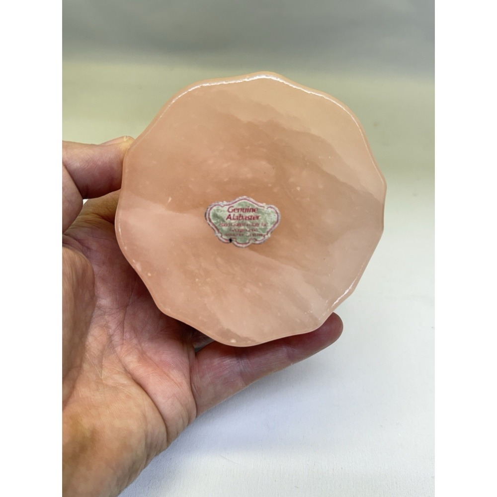 Vintage Pink Alabaster Stone Hinged Trinket Jewelry Box With Flowers Italy - Picture 8 of 9